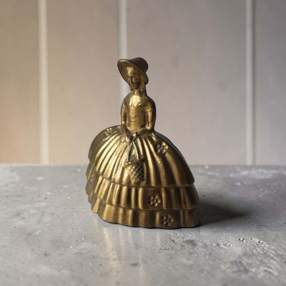 Vintage Lombard Made in England Brass Victorian Crinoline Lady Figurine Bell